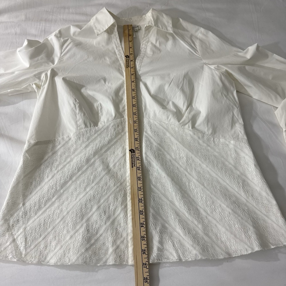 Coldwater Creek Woman's 1X White Long Sleeve Zippered Blouse Lace Overlay - Picture 13 of 16